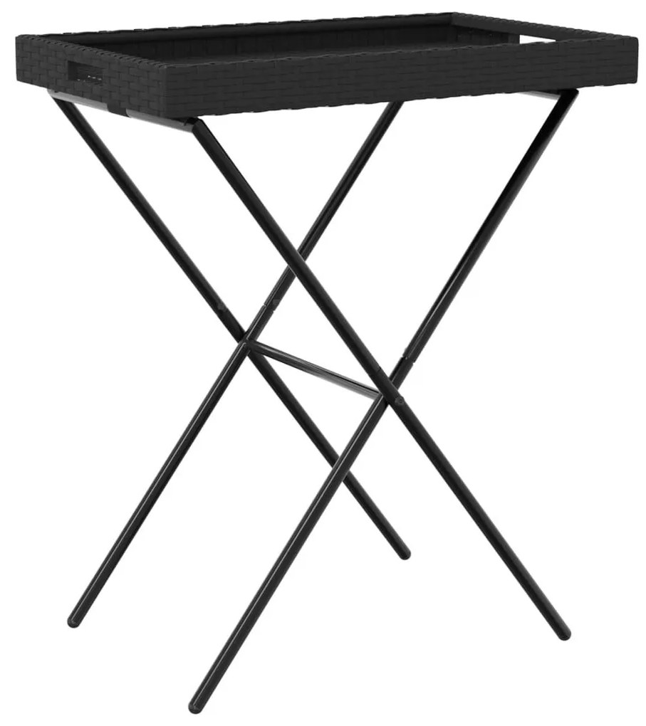 Τραπέζι Δίσκος Πτυσσόμενο Μαύρο 65x40x75 εκ. Συνθετικό Ρατάν - Μαύρο