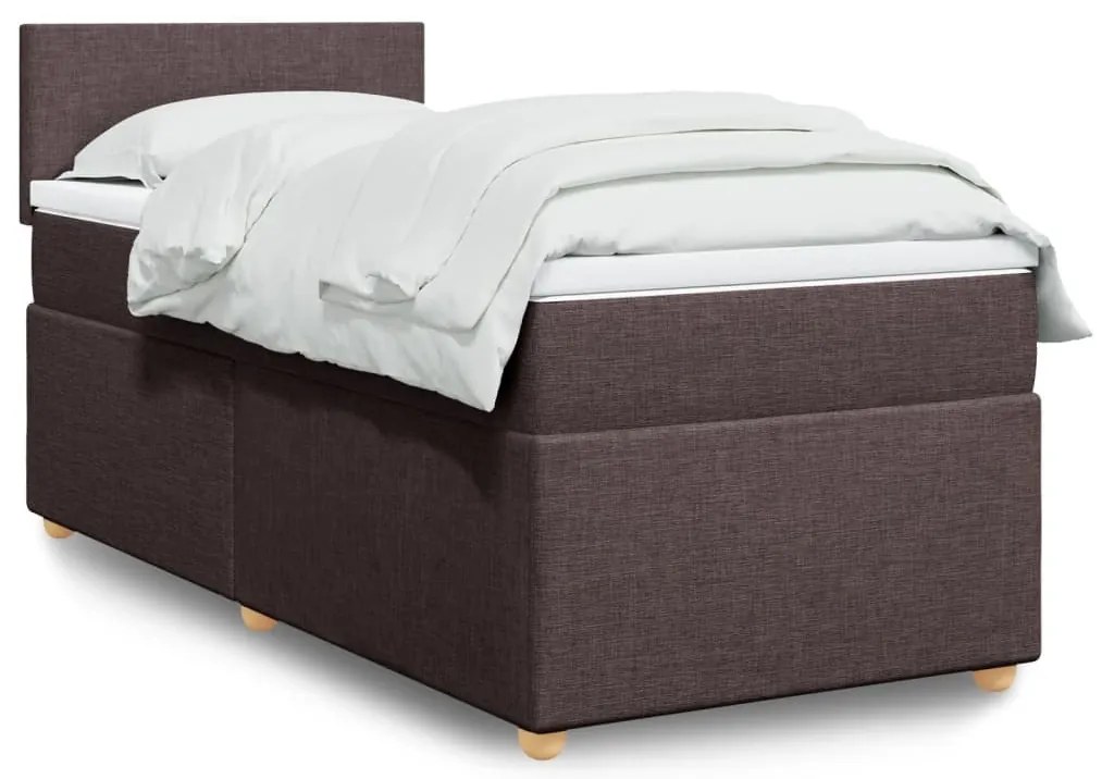 vidaXL Κρεβάτι Boxspring με Στρώμα Σκούρο Καφέ 90x190 εκ. Υφασμάτινο