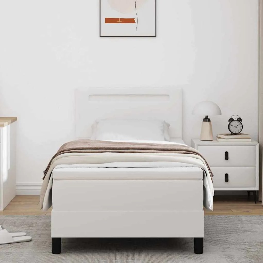 vidaXL Κρεβάτι με Στρώμα με στρώμα Λευκό 90 x 200 cm Τεχνητό δέρμα