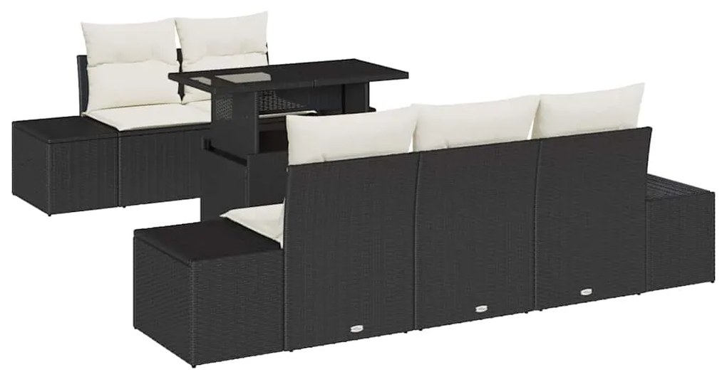 vidaXL Σετ Καναπέ με μαξιλάρι 6 pcs Μαύρο και Κρέμα συνθετικό ρατάν