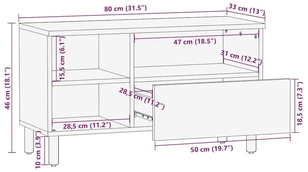 Έπιπλο Τηλεόρασης Μαύρο 80 x 33 x 46 εκ. από Επεξεργασμένο Ξύλο - Μαύρο