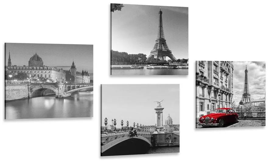 Σετ εικόνων Παρίσι με ρετρό κόκκινο αυτοκίνητο