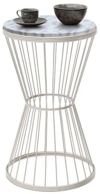 Τραπεζάκι βοηθητικό Hoffman Megapap μεταλλικό - Mdf χρώμα λευκό - λευκό εφέ μαρμάρου 35x35x58εκ.