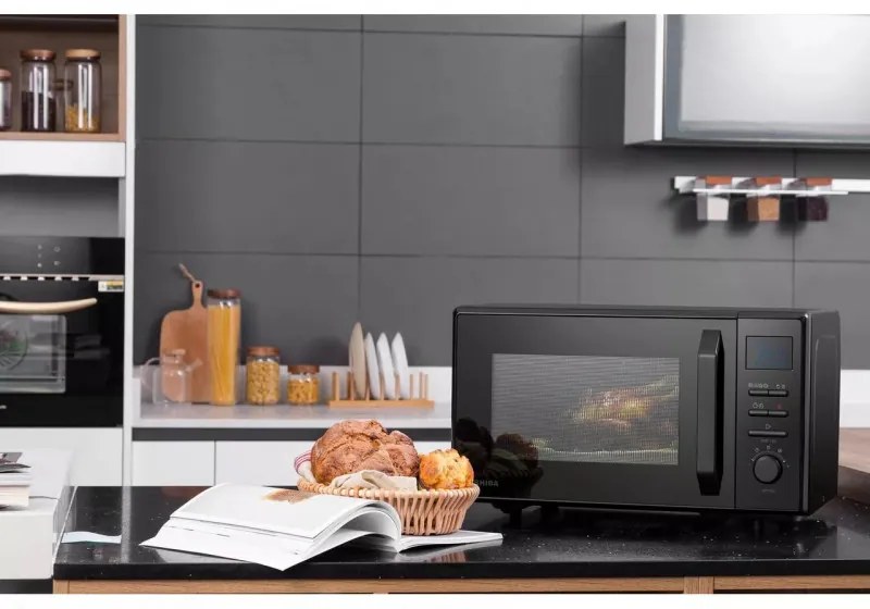 Φούρνος μικροκυμάτων 4in1 Toshiba MW2-AC25TBK, 25 l, 950W, Grill 1100W, Convection 2100W, Κεραμική επίστρωση, Μαύρο