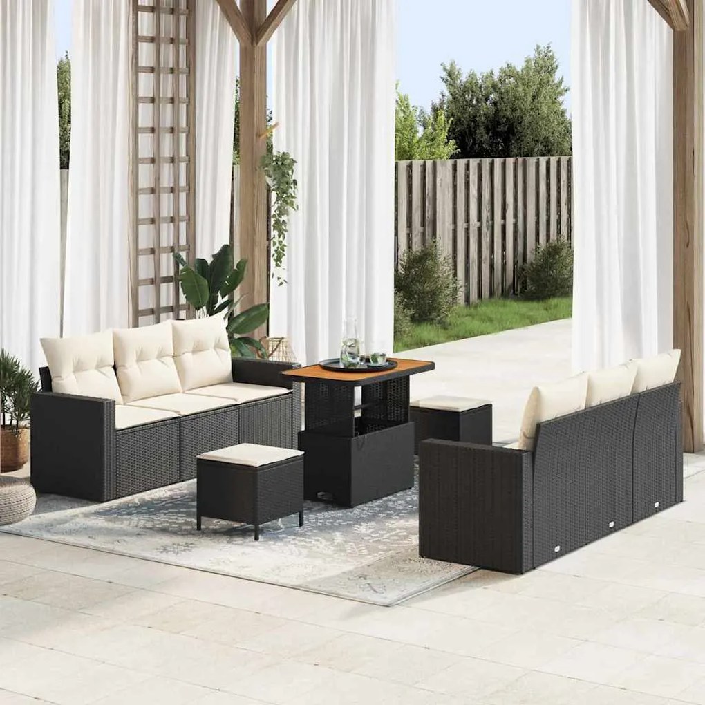vidaXL Σετ Καναπέ Κήπου 9 pcs Μαύρο και κρεμ 90 x 55 x 71 cm
