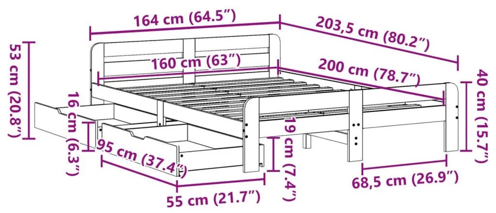 Σκελετός Κρεβ. Χωρίς Στρώμα Καφέ Κεριού 160x200 εκ Μασίφ Πεύκο - Καφέ