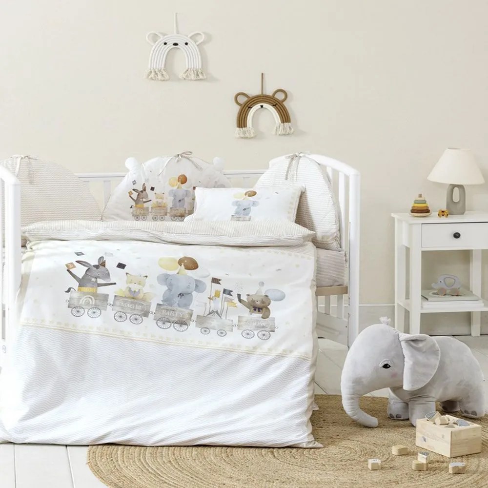 Παπλωματοθήκη Βρεφική Magic Party (Σετ 2τμχ) White-Beige Nima 110x145cm 100% Βαμβάκι