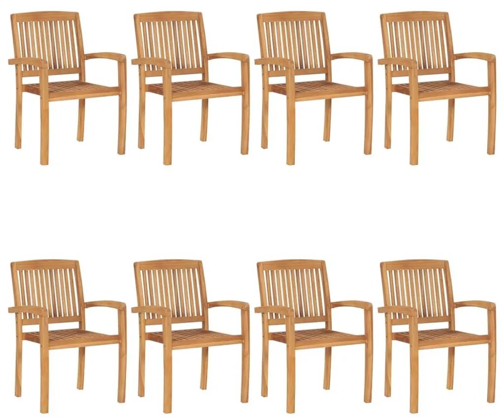 Καρέκλες Κήπου Στοιβαζόμενες 8 τεμ. Μασίφ Ξύλο Teak &amp; Μαξιλάρια - Μαύρο