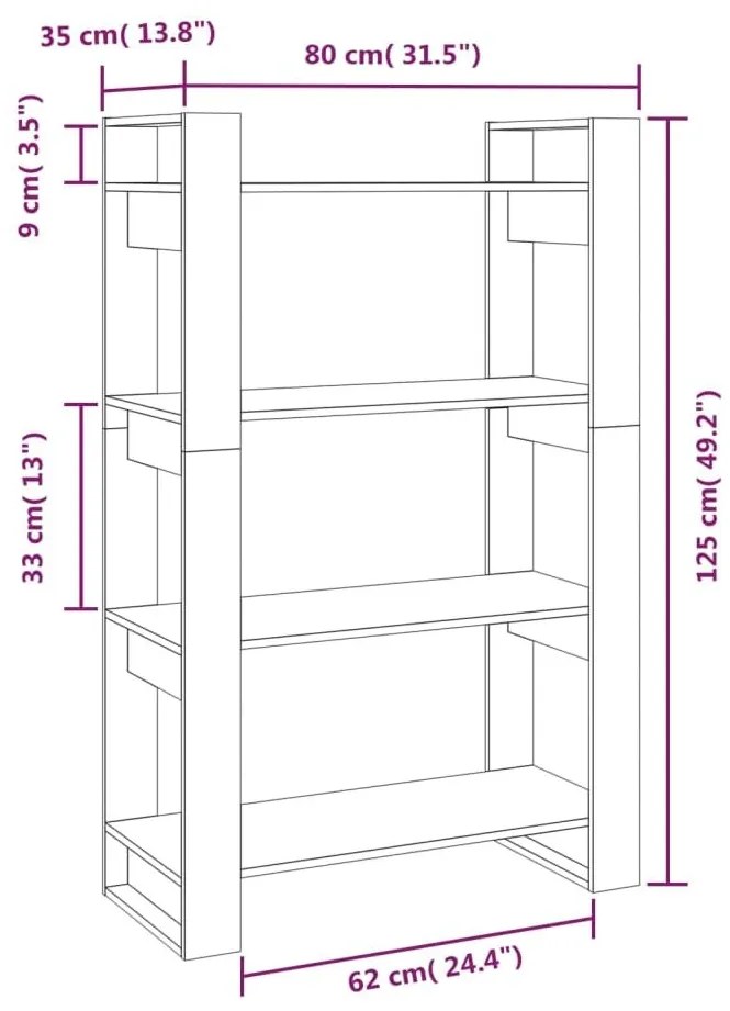 Βιβλιοθήκη/Διαχωριστικό Χώρου Γκρι 80x35x125 εκ. Μασίφ Πεύκο - Γκρι