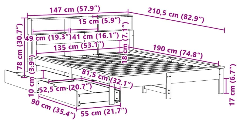 ΚΡΕΒΑΤΙ ΒΙΒΛΙΟΘΗΚΗ ΧΩΡΙΣ ΣΤΡΩΜΑ ΛΕΥΚΟ 135X190 ΕΚ ΜΑΣΙΦ ΠΕΥΚΟ 3309825