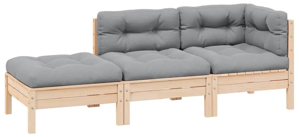 vidaXL Σαλόνι Κήπου Σετ 3 Τεμαχίων Μασίφ Ξύλο Πεύκου με Γκρι Μαξιλάρια