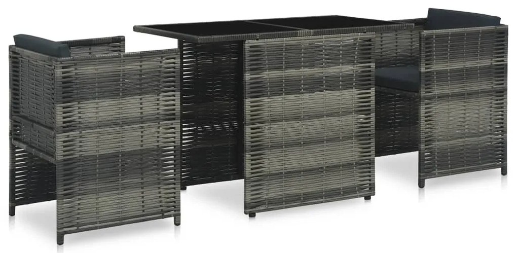 vidaXL Σετ Επίπλων Bistro 3 τεμ. Γκρι από Συνθετικό Ρατάν με Μαξιλάρια