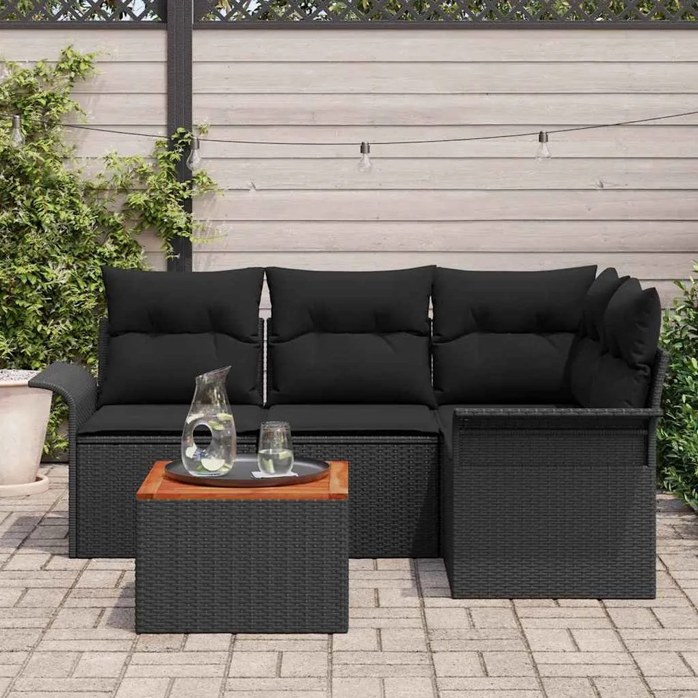 vidaXL Σετ Καναπέ Κήπου 5 pcs Μαύρο Πολυ ράταν