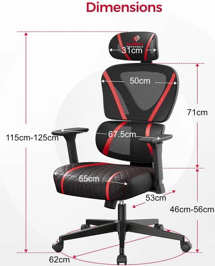 Gaming Καρέκλα Eureka Ergonomic GC06-Kokkino