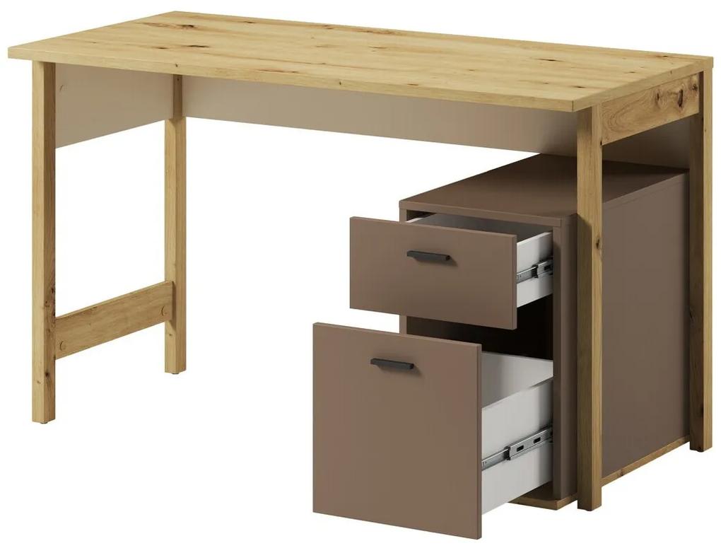 Τραπέζι γραφείου Fresno AN103, Με συρτάρια, Αριθμός συρταριών: 2, 76x125x60cm, 37 kg, Artisan βελανιδιά, Trufel, Beige | Epipla1.gr