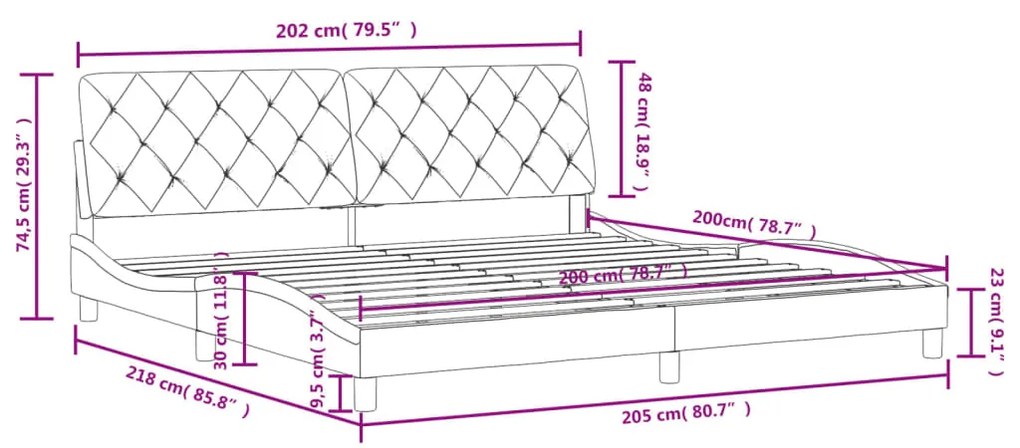 Πλαίσιο Κρεβατιού με Κεφαλάρι Μπλε 200x200 εκ. Βελούδινο - Μπλε