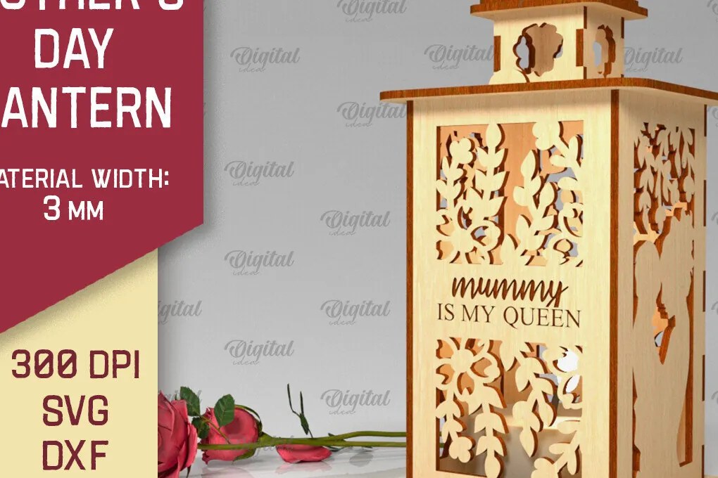 Σετ των 2 Intra απο ξύλο plywood 3mm-4mm πάχος Τρισδιάστατη κοπή φαναριού για τη γιορτή της μητέρας Δίασταση 30x20 cm INTRAFABR-93711635