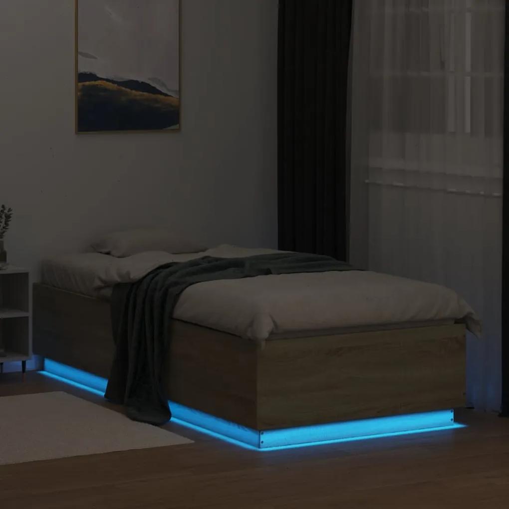 vidaXL Πλαίσιο Κρεβατιού με LED Sonoma Δρυς 100x200 εκ. Επεξεργ. Ξύλο