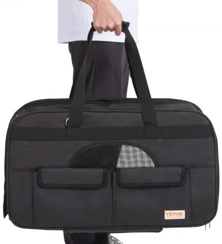 VEVOR Cat Carrier with Wheels, Rolling Pet Carrier with Telescopic Handle and Shoulder Strap, Dog Carrier with Wheels for Pets under 35 lbs, with 1 Folding Bowl, Black