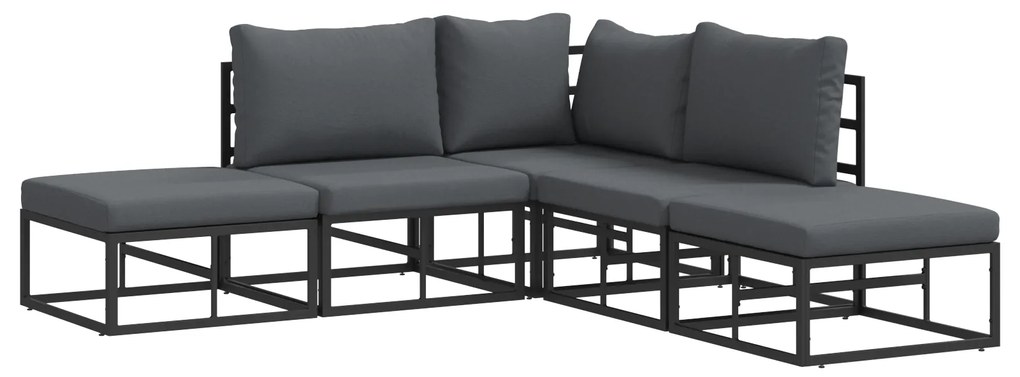vidaXL Σετ Καναπέ Κήπου με μαξιλάρι 5 pcs Μαύρο Αλουμίνιο