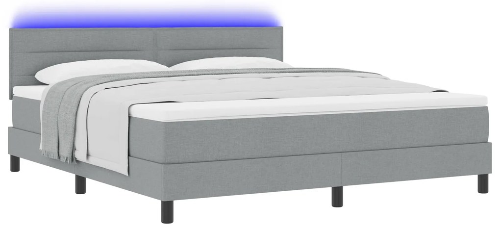vidaXL Κρεβάτι Box Spring με Στρώμα & LED Ανοιχτό Γκρι 180x200 εκ Ύφασμα