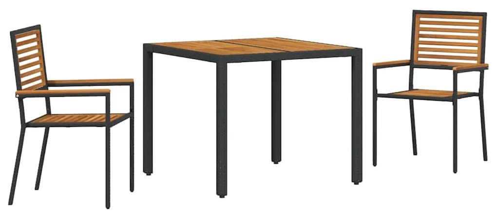 vidaXL Σέτ φαγητού για κήπο 3 pcs Μαύρο 90 x 90 x 75 cm