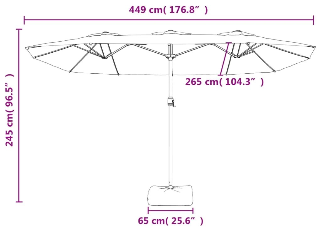 Ομπρέλα Κήπου με Διπλή Κορυφή και LED Ανθρακί 449 x 245 εκ. - Ανθρακί