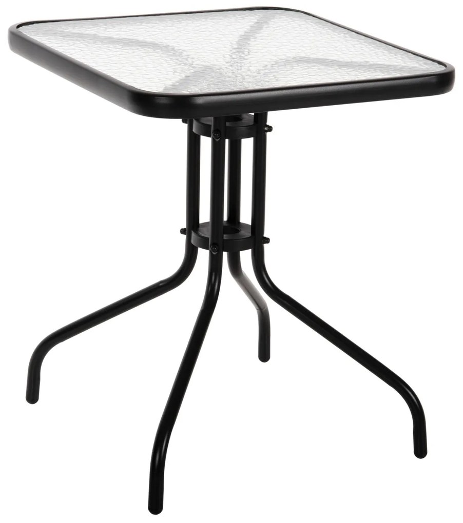 OUTDOOR TABLE SQUARE FIGO  BLACK METAL-GLASS TABLETOP 60Χ60Χ70Hcm