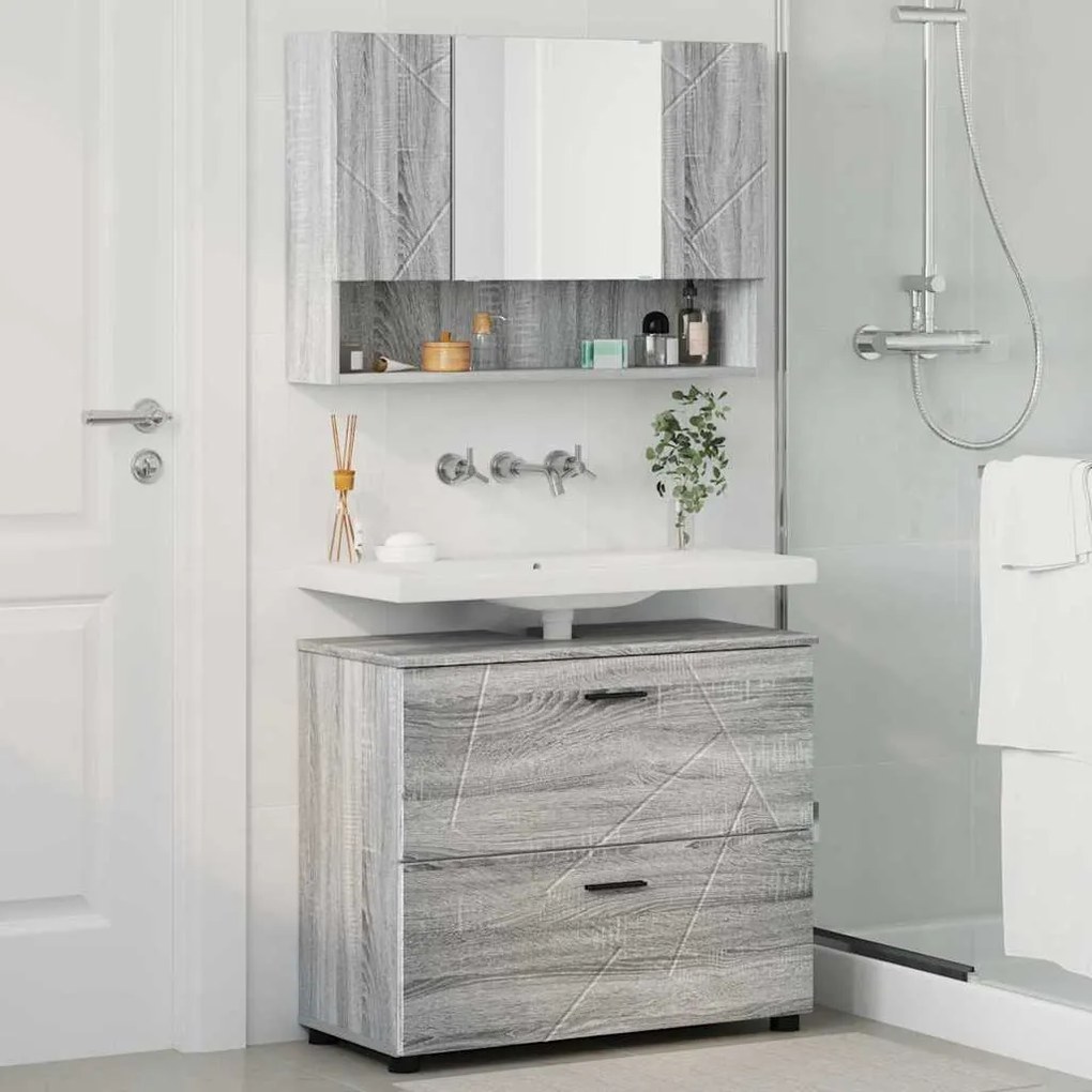 vidaXL Σετ Επίπλων Μπάνιου με ράφι 2 pcs Γκρι sonoma 76,5 x 35 x 64 εκ