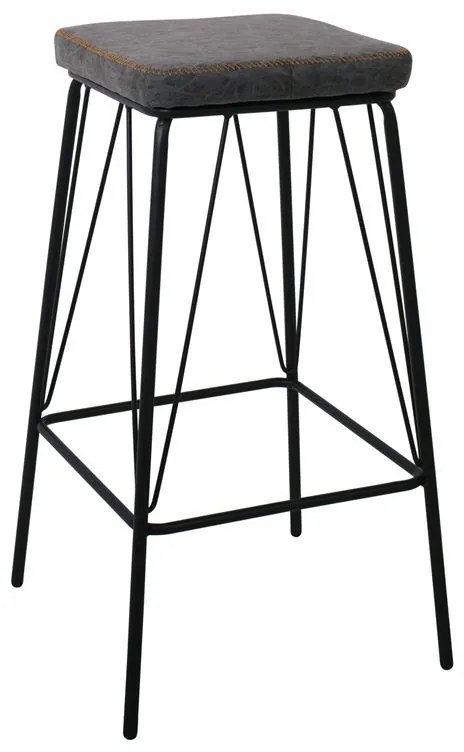 PANTON Σκαμπό BAR, Μέταλλο Βαφή Μαύρο, PU Απόχρωση Vintage Grey 43x43x76cm