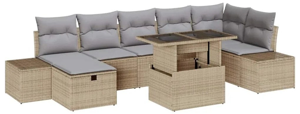 vidaXL Σετ Καναπέ Κήπου με μαξιλάρι 8 pcs Μπεζ Πολυ ράταν