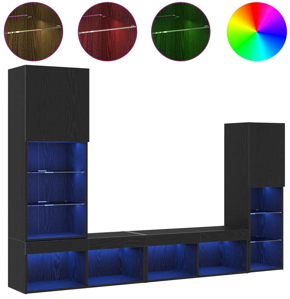 vidaXL LED Ντουλάπα TV Μαύρη Δρυς 30.5x30x102 εκ. Μηχανικά Φτιαγμένη Ξύλινη