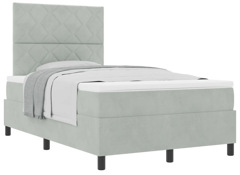 vidaXL Κρεβάτι Box Spring με Στρώμα Ανοιχτό Γκρι 120x200 εκ Βελούδο