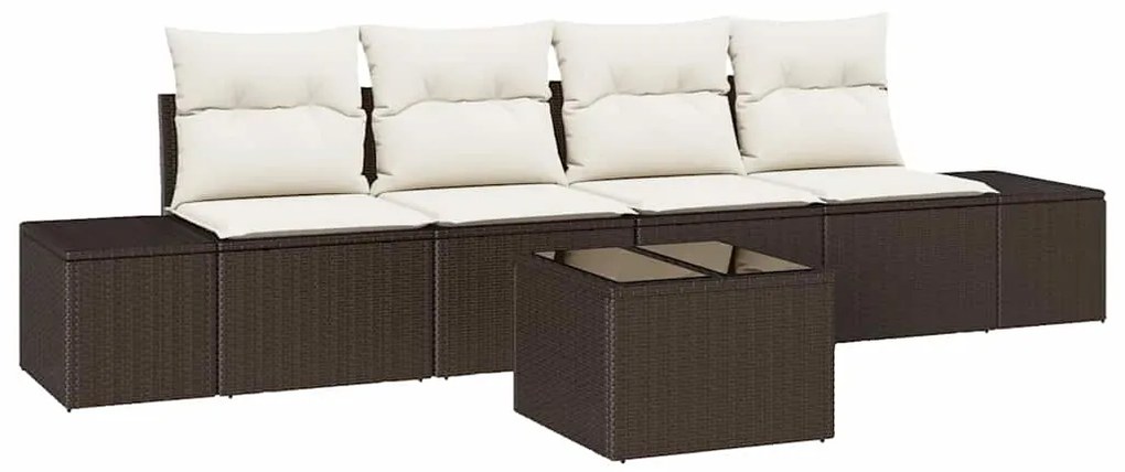 vidaXL Σετ Καναπέ Κήπου 5 pcs Καφέ και Κρέμα συνθετικό ρατάν