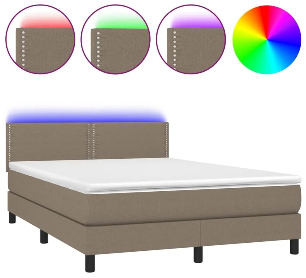 vidaXL Κρεβάτι Boxspring με Στρώμα & LED Taupe 140x200 εκ. Υφασμάτινο