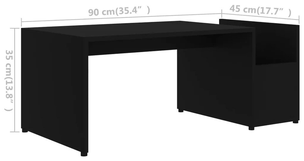 vidaXL Τραπεζάκι Σαλονιού Μαύρο 90 x 45 x 35 εκ. από Επεξ. Ξύλο