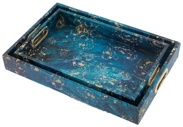 Artekko Ocean Διακοσμητικός Δίσκος MDF/Τεχνόδερμα Μπλε/Χρυσό (44,5x29,2x6,4)cm Σετ/2 Artekko 82332