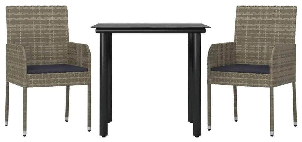 vidaXL Σετ Τραπεζαρίας Κήπου 3 τεμ. Μαύρο/Γκρι Συνθ.Ρατάν με Μαξιλάρια