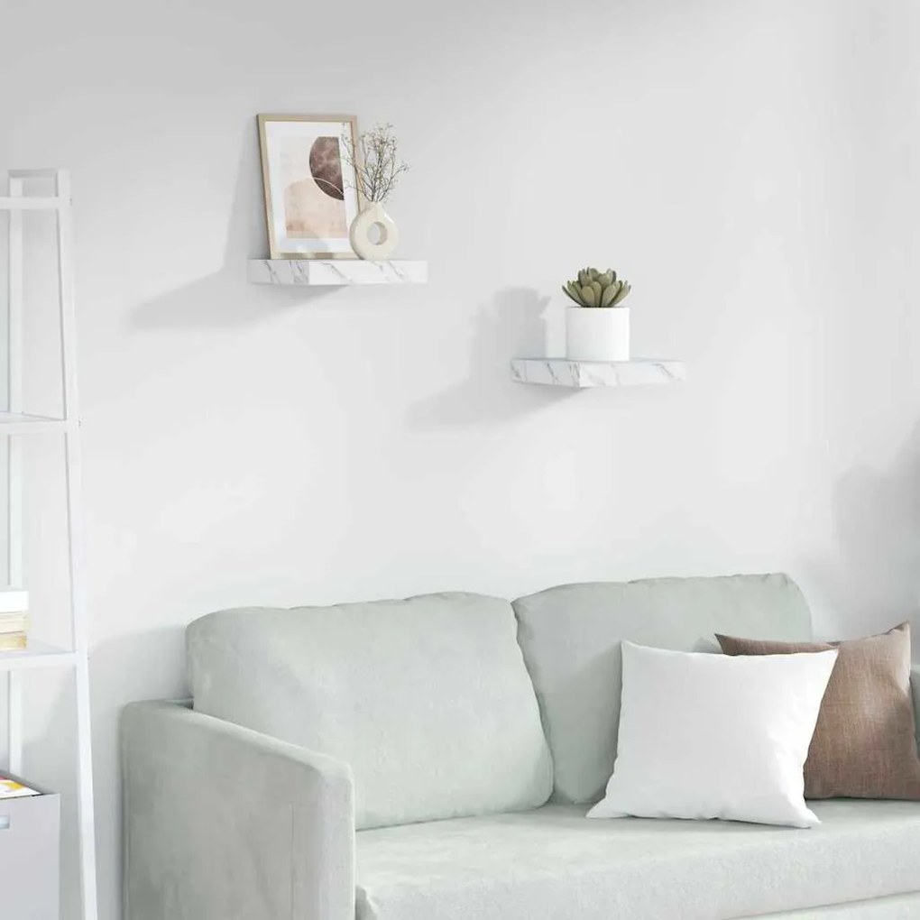 Ράφι Τοίχου Επιτοίχιο 2 pcs Λευκό Μάρμαρο 23 x 23,5 x 4 εκ