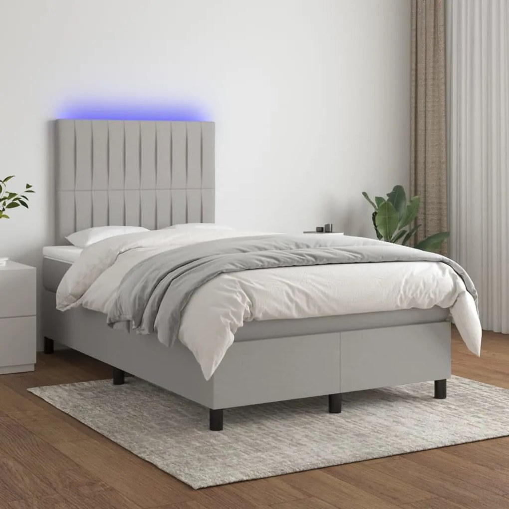 Κρεβάτι Boxspring με Στρώμα &amp; LED Αν.Γκρι 120x200 εκ Υφασμάτινο