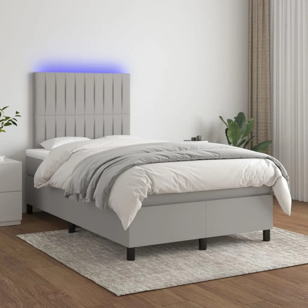 Κρεβάτι Boxspring με Στρώμα & LED Αν.Γκρι 120x200 εκ Υφασμάτινο