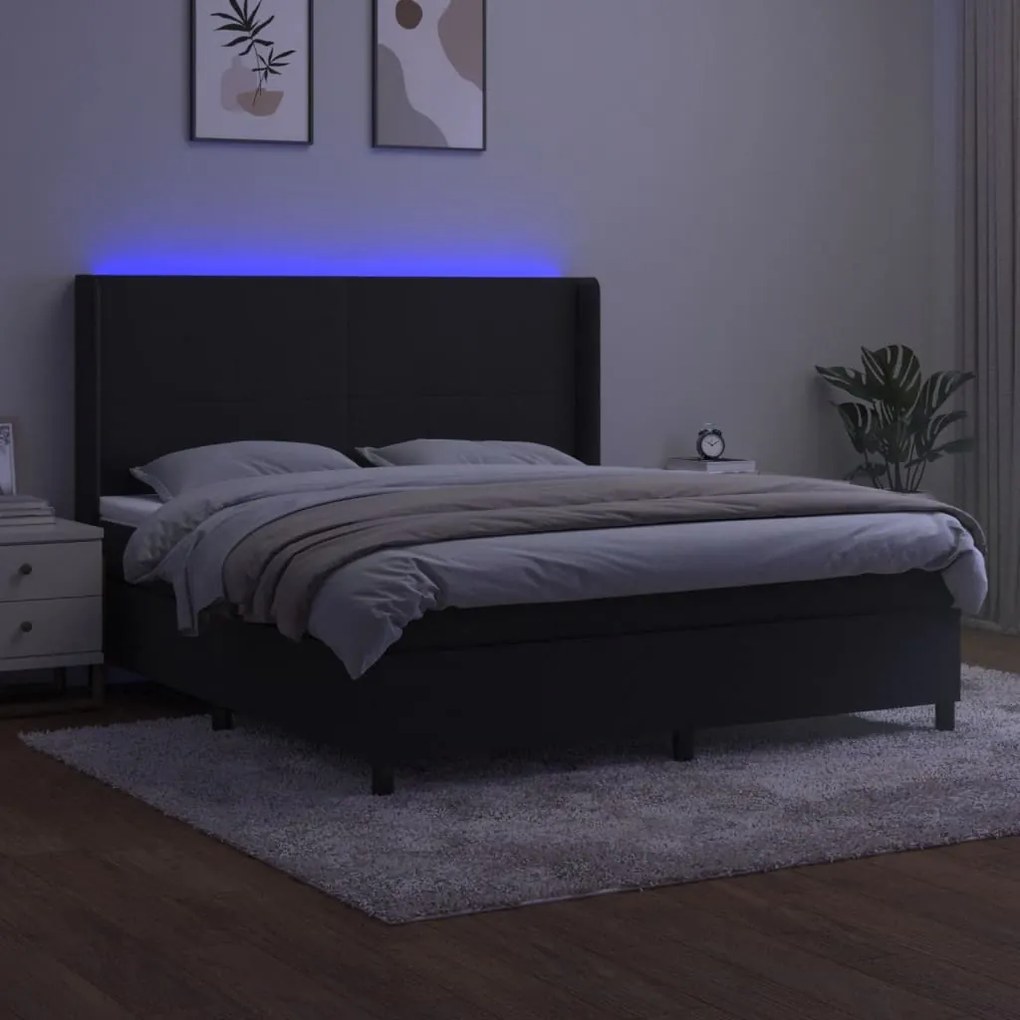 vidaXL Κρεβάτι Boxspring με Στρώμα &amp; LED Μαύρο 160x200 εκ. Βελούδινο