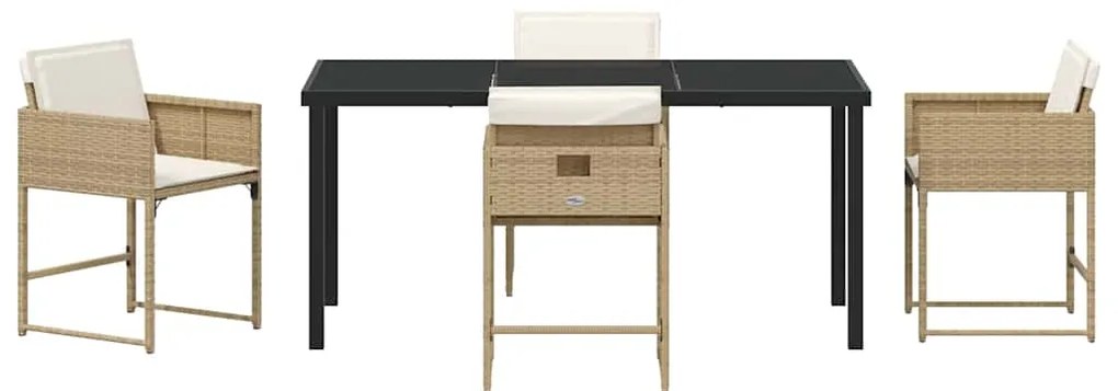 vidaXL Σέτ φαγητού για κήπο με μαξιλάρι 5 pcs Μπεζ συνθετικό ρατάν