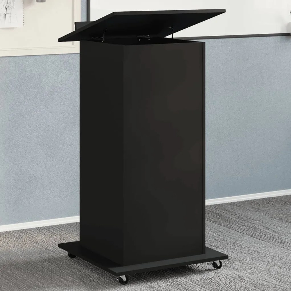 vidaXL Αναλόγιο με Ροδάκια &amp; Συρτάρι Μαύρο 55x55x107 εκ. Επεξ. Ξύλο