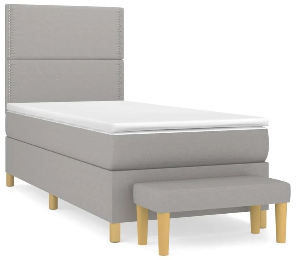 Κρεβάτι Boxspring με Στρώμα Ανοιχτό Γκρι 100x200 εκ. Υφασμάτινο - Γκρι