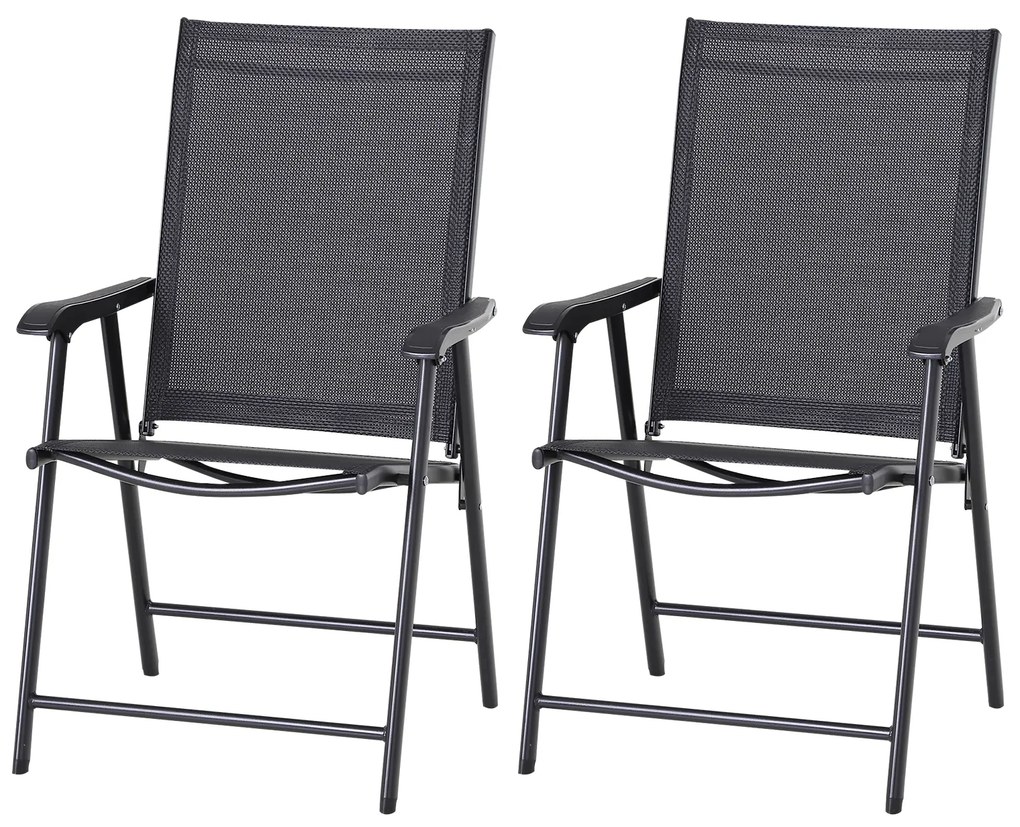Outsunny Πτυσσόμενη Καρέκλα με Μπράτσα Σετ 2 τεμαχίων Καρέκλα Κάμπινγκ Καρέκλα Ψαρέματος Μεταλλική Μαύρη 58 x 64 x 94 cm