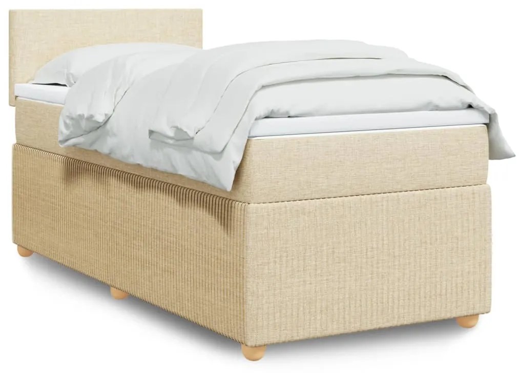 vidaXL Κρεβάτι Boxspring με Στρώμα Κρεμ 100 x 200 εκ. Υφασμάτινο