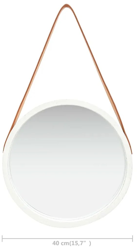 vidaXL Καθρέφτης Τοίχου με Λουρί Λευκός 40 εκ.