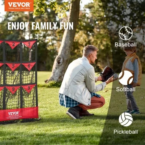 VEVOR 9 Hole Baseball Net, 36&quot;x30&quot; Softball Baseball Training Equipment for Hitting Pitching Practice, Portable Quick Assembly Trainer Aid with Carry Bag, Strike Zone, Ground Stakes, for Youth Adults