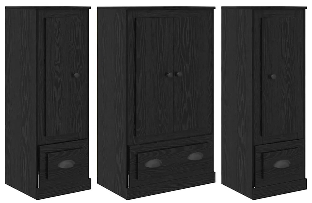 vidaXL Highboard με συρτάρι 3 pcs Μαύρη Οξυά Επεξεργασμένο ξύλο